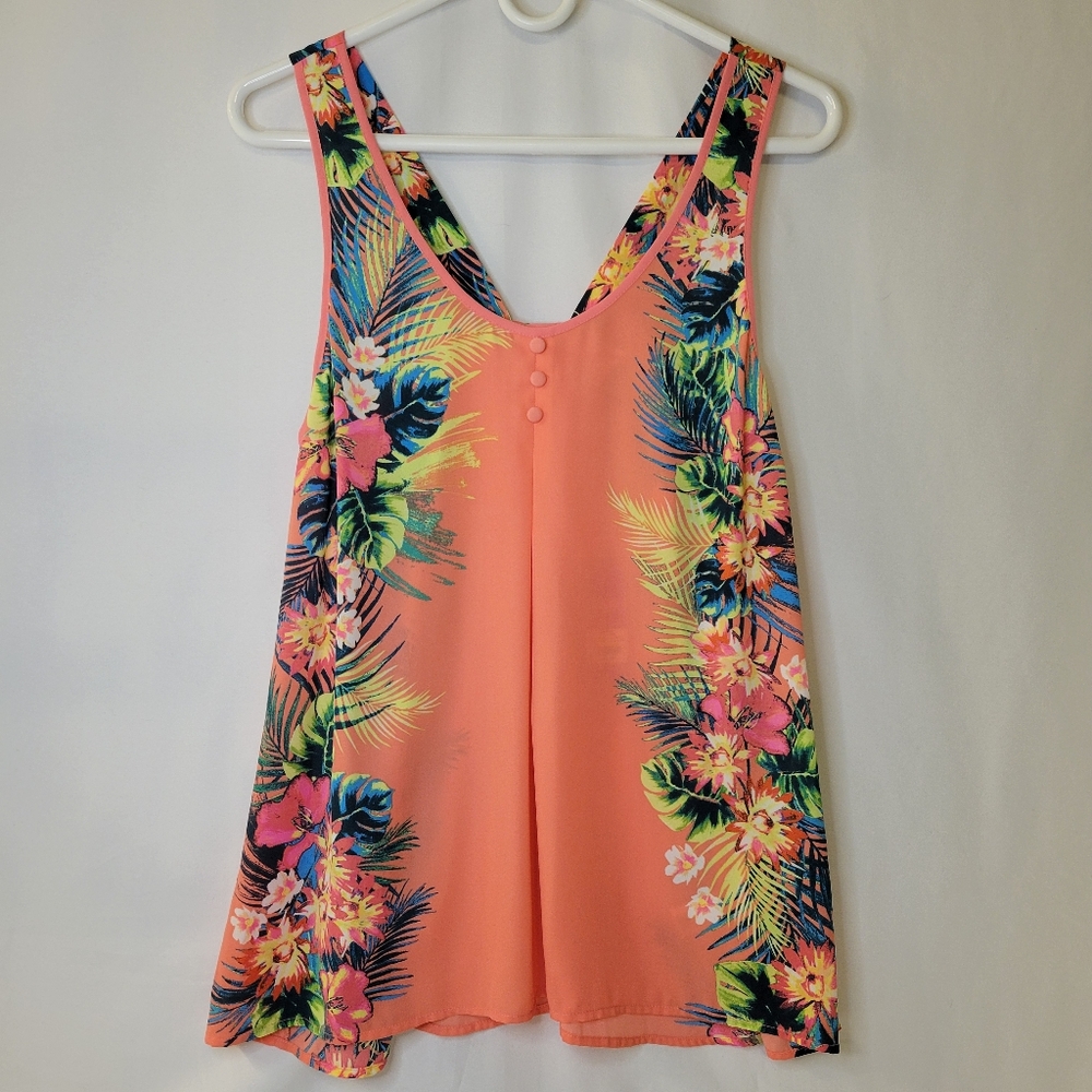 Candie's Asymmetrical Pink and Green Tank Top